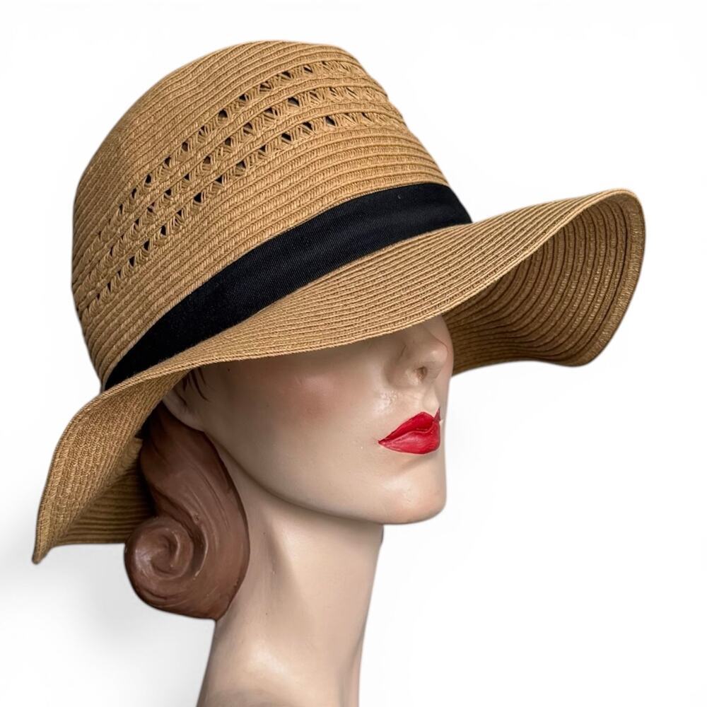 Eddie Bauer Packable Straw Hat L/XL Wide Brim Sun Hat Floppy Travel Beach NWT - Picture 3 of 10